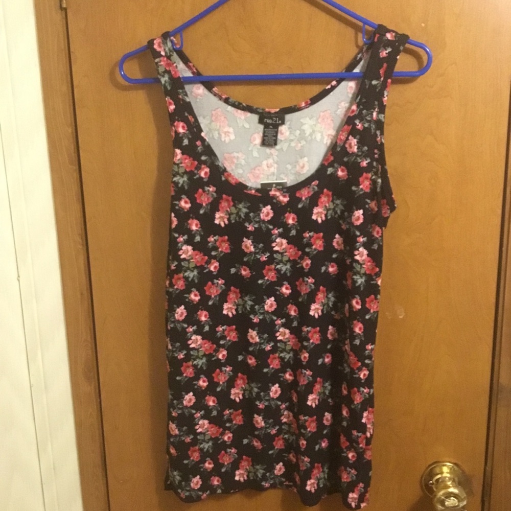 Rue21 Black Tank Top with Pink Floral Print XL